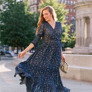 Chicwish Blue and White Ruffled Tiered Sundress